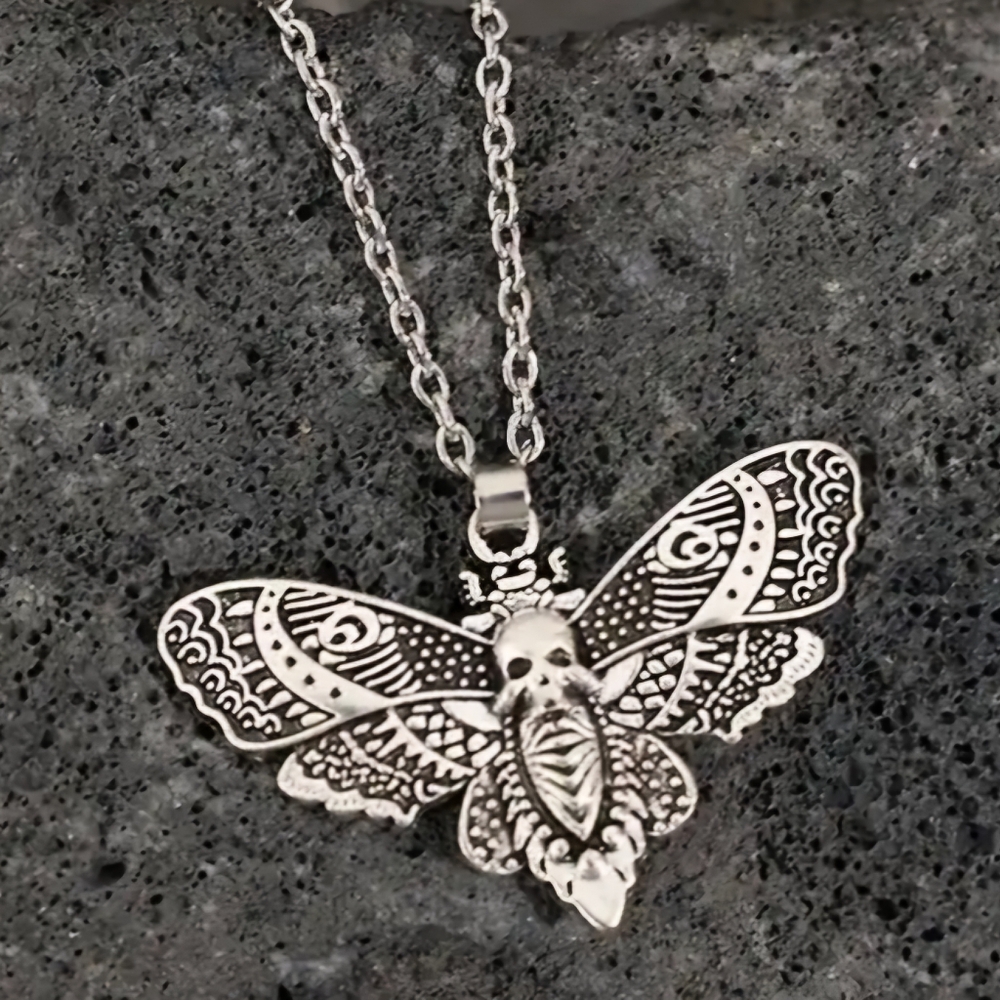 Vintage Gothic Style Butterfly Skull Pendant Necklace